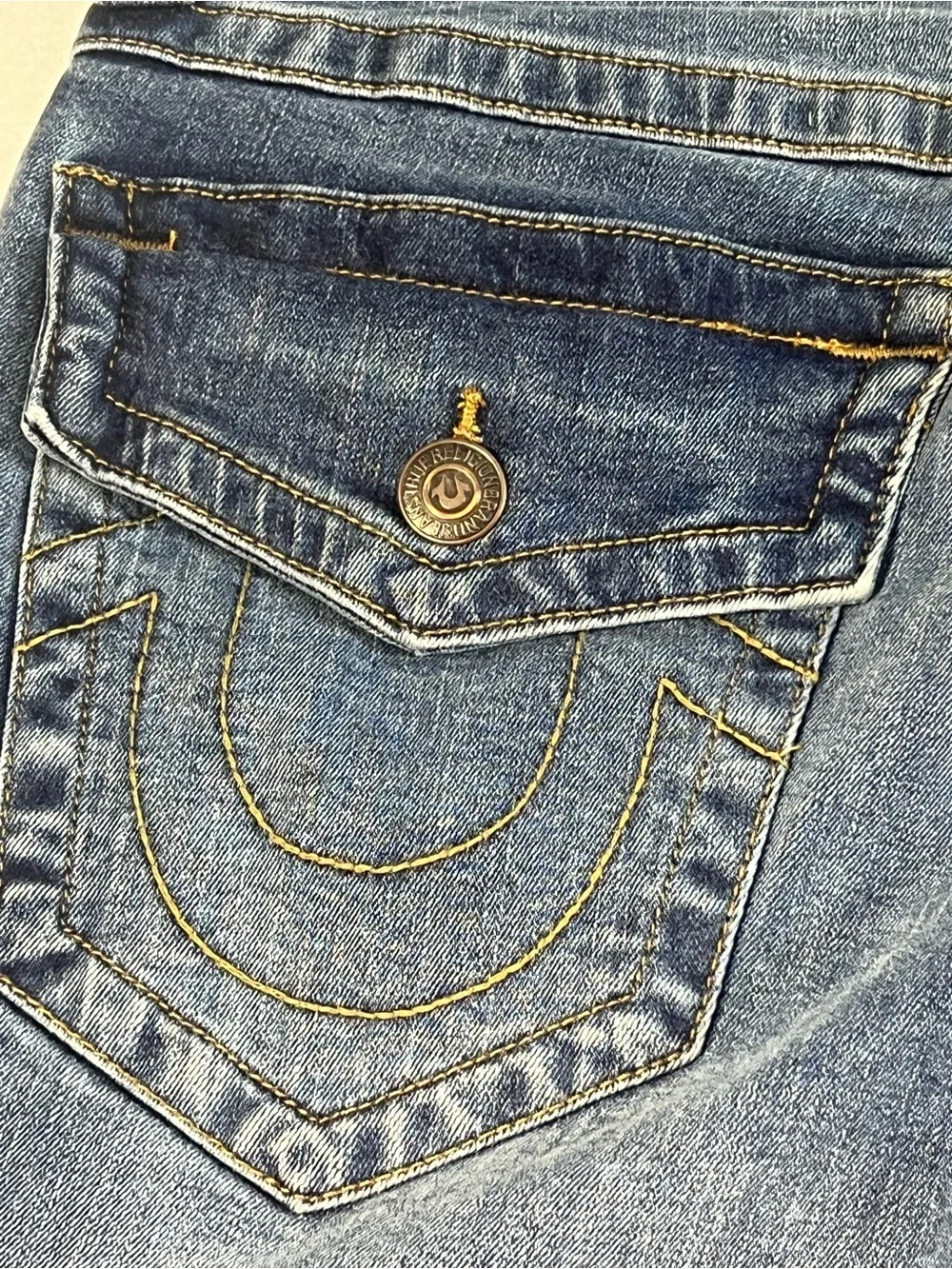 True Religion Mens Rocco Relaxed Skinny Jeans Blue Medium Wash Flap Pocket Sz 30